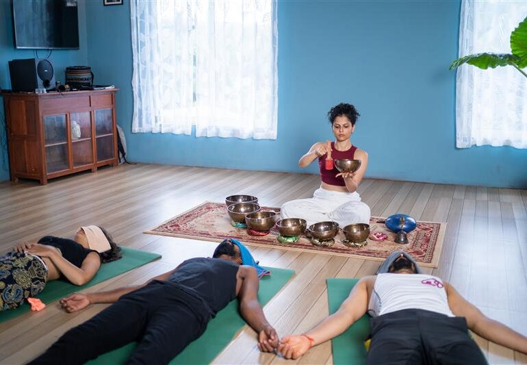 Yin Yoga Teacher Training in Goa Sound Healing for Stress Free Relaxation by adiyogam